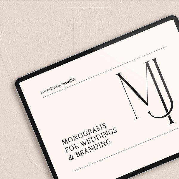 Contemporary wedding monogram, modern monogram, wedding initials, premade logo, MJ