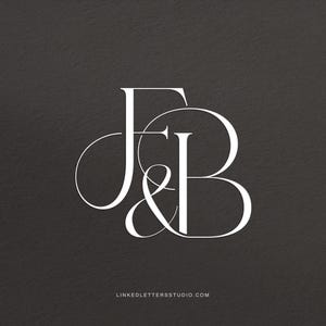 Puede incluir: Logotipo blanco con las letras F y B entrelazadas con un símbolo de ampersand. El logotipo está sobre un fondo gris oscuro. El texto "linkedlettersstudio.com" está debajo del logotipo.