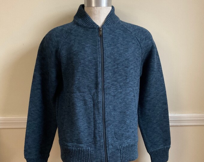 Mens Heavy Knit Bomber Jacket Banana Republic / Blue & Black Thick