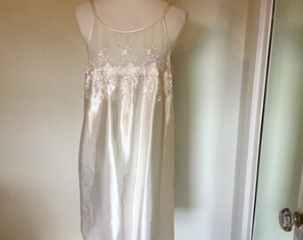 80s SAMYE Vtge Ivory Floral Poly Satin 2-piece Panties and Camisole Set Flapper Retro Tap Pants Style Size Med