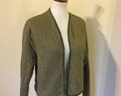 Vintage Ralph Lauren Khaki Green Quilted Jacket Cropped Military Style Nylon Trim Snap Buttons Ralph Lauren Sleeve Patch RL Medium