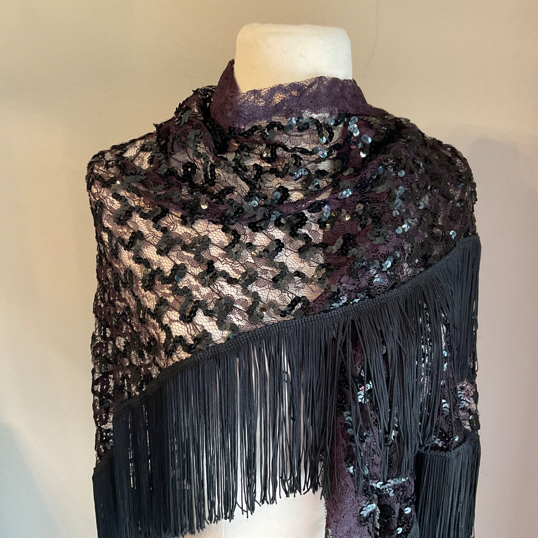sequin shawl black