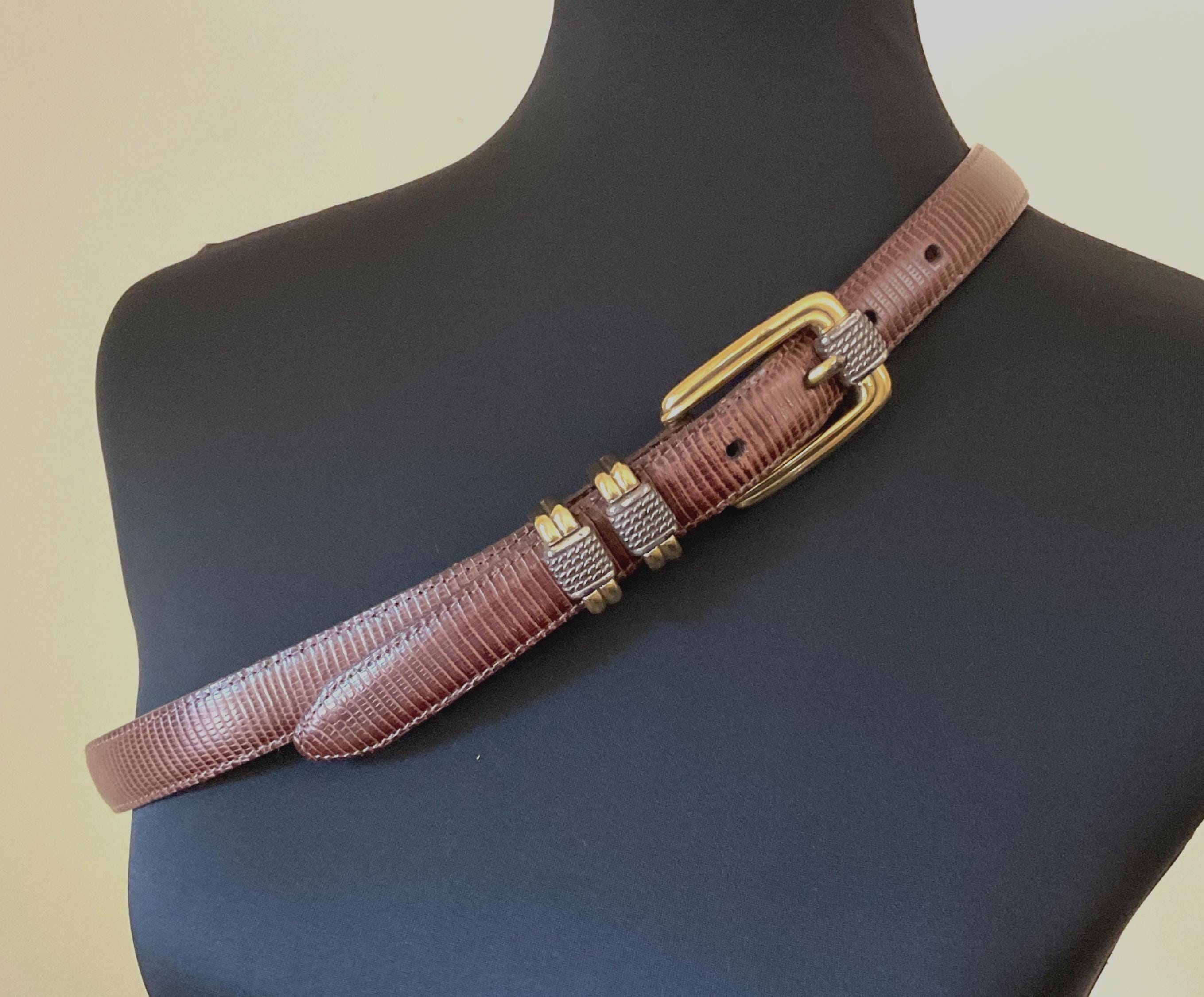 Brighton Brown Faux Lizard Leather Belt Silver & Gold Tone  display picture 1