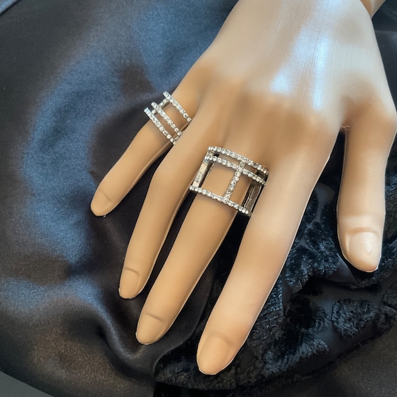 Double Rhinestone Connected Rings / 2 connected R… - image 3