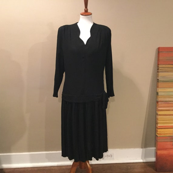 Vintage 40s Rayon Crepe Black Cocktail Dress / 19