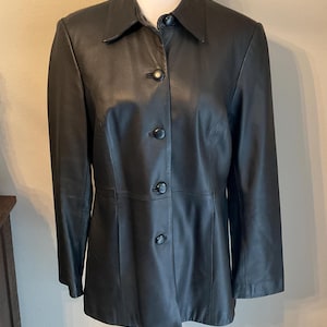 VINTAGE Womens Black Leather Blazer Small INC International Concept / Sleek Butter Soft Black Leather Blazer Jacket / Black Leather Jacket