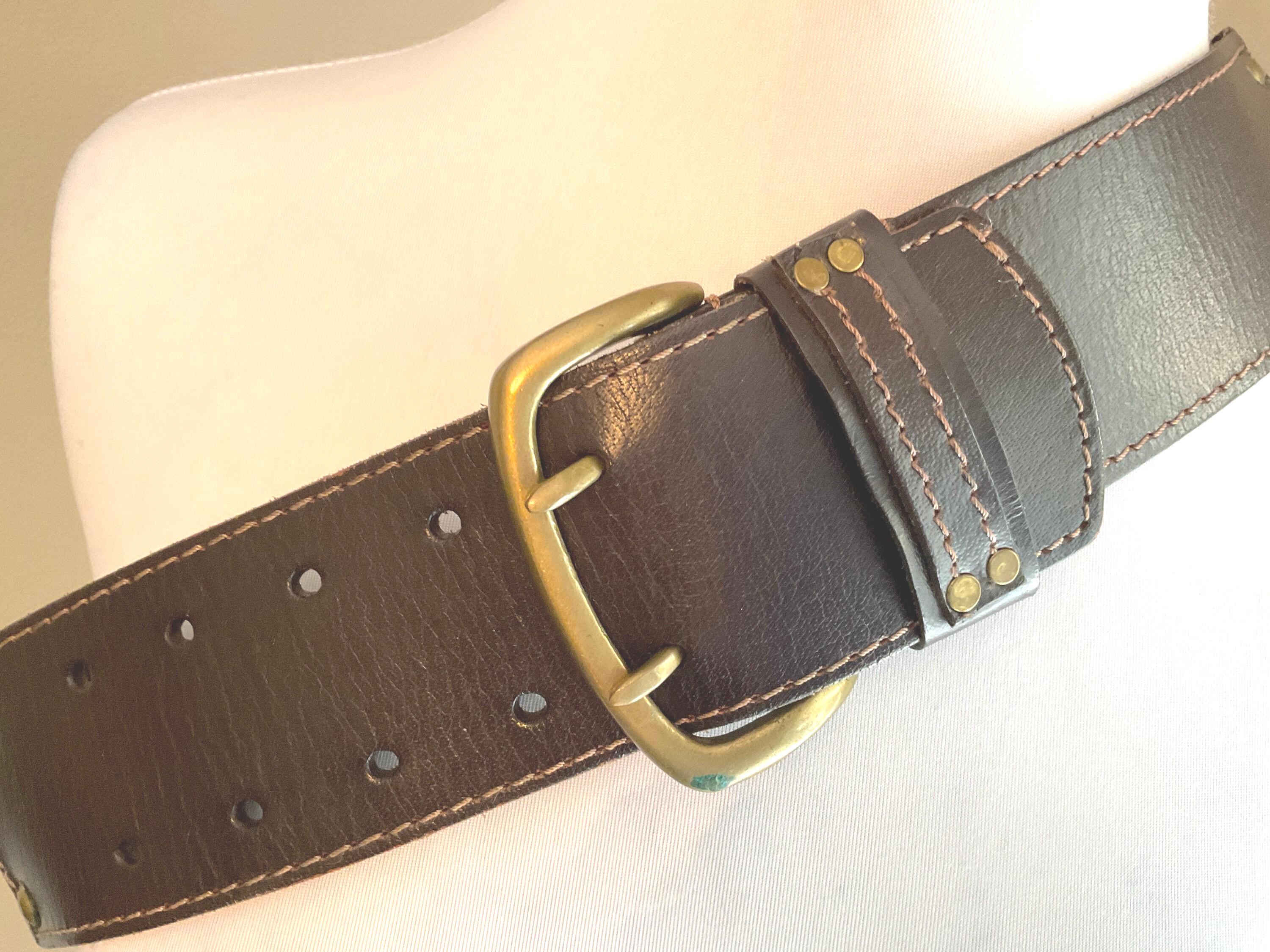 Banana Republic Brown Wide Stretch Belt Leather Whipstitch Brass Studs Size M/L Banana Republic Brown Wide Belts for Women for sale | eBay main image 2