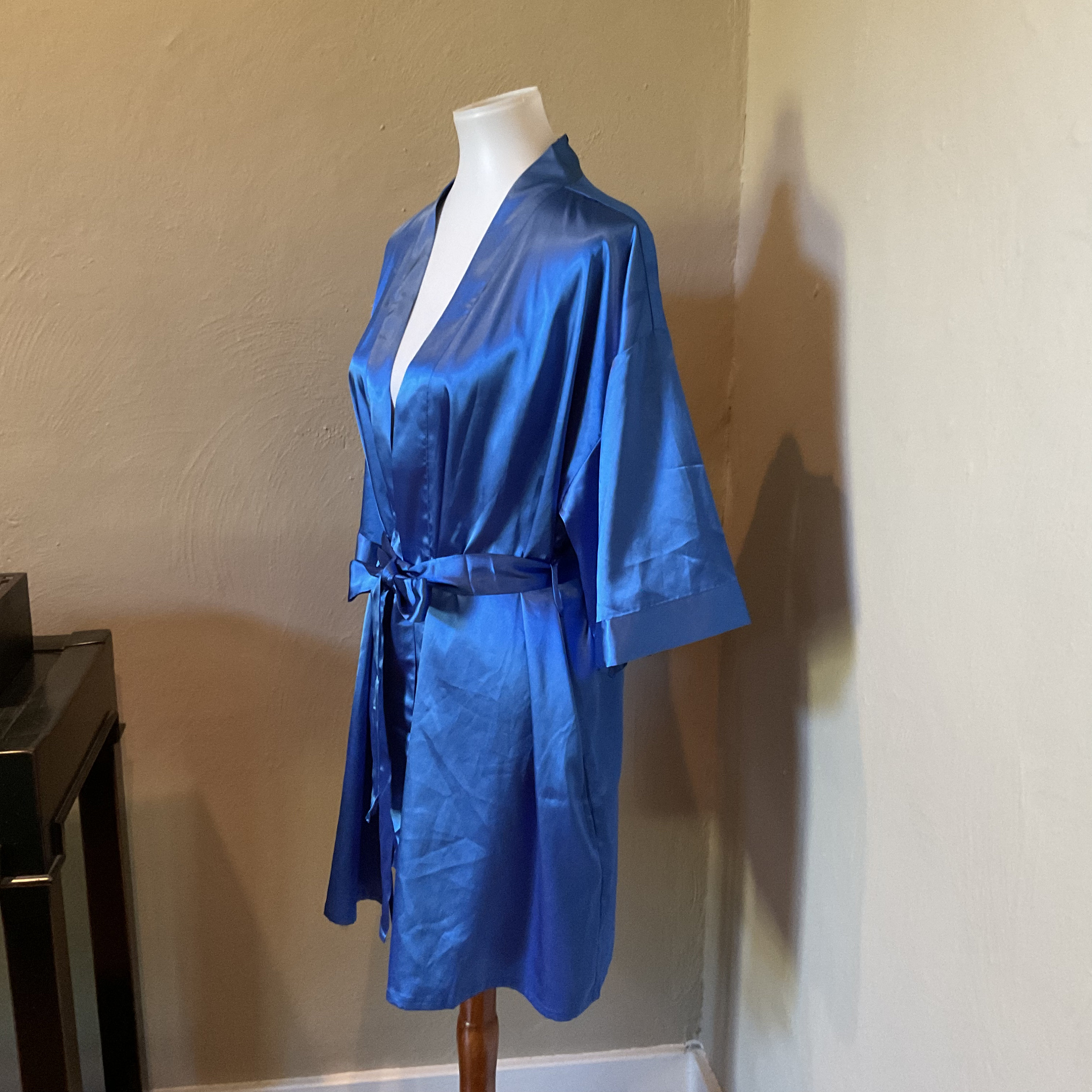 Royal Blue Satin Kimono Robe / Satin Royal Blue Robe / Size S Etsy