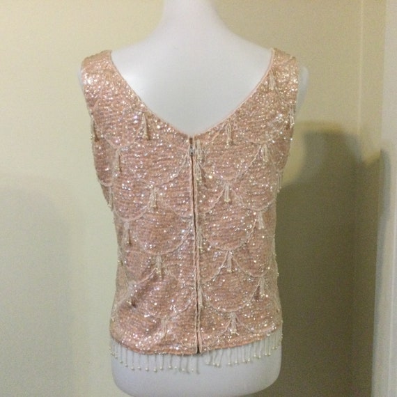 Vintage 50s-60s Pink Sequin Beaded Shell / Mod Go… - image 5