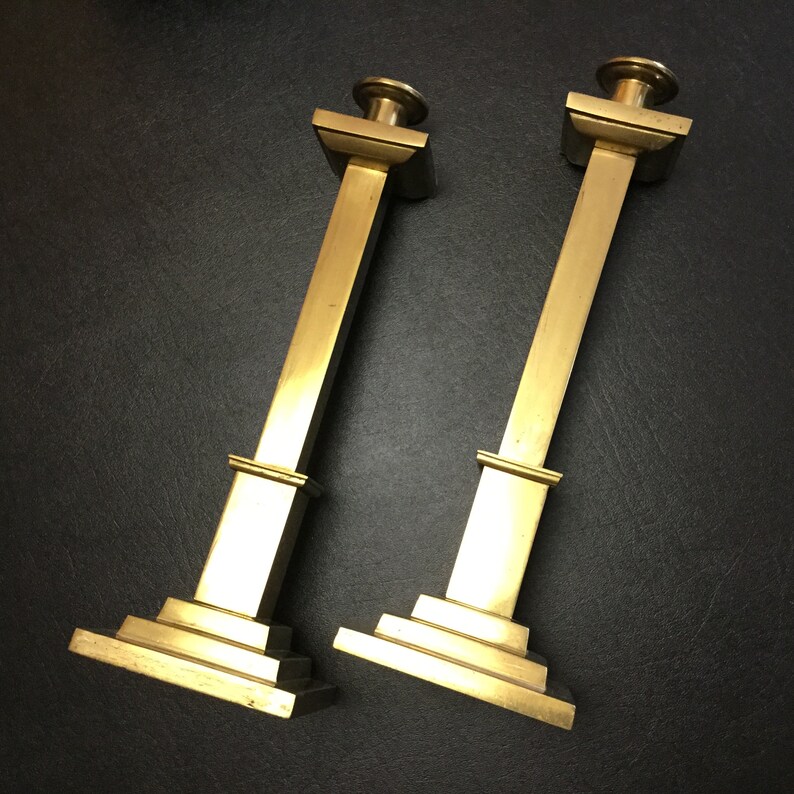 Art Deco Brass Candlesticks Pair / True Art Deco Brass Etsy