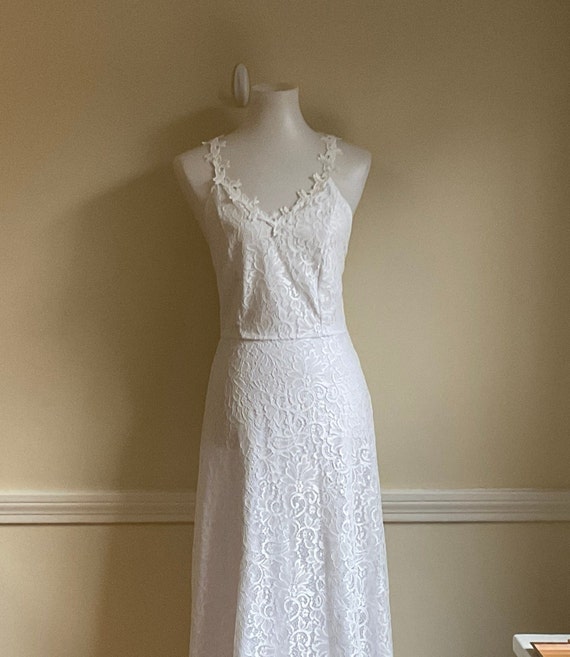 White Lace Maxi Dress Small Stretchy Lace Overlay 