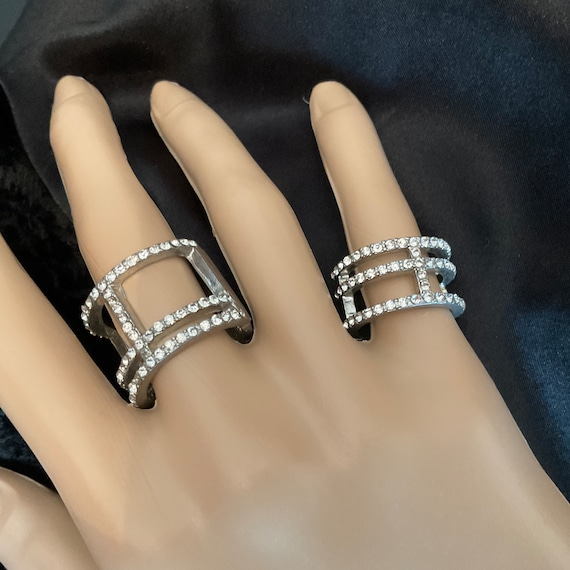 Double Rhinestone Connected Rings / 2 connected R… - image 1
