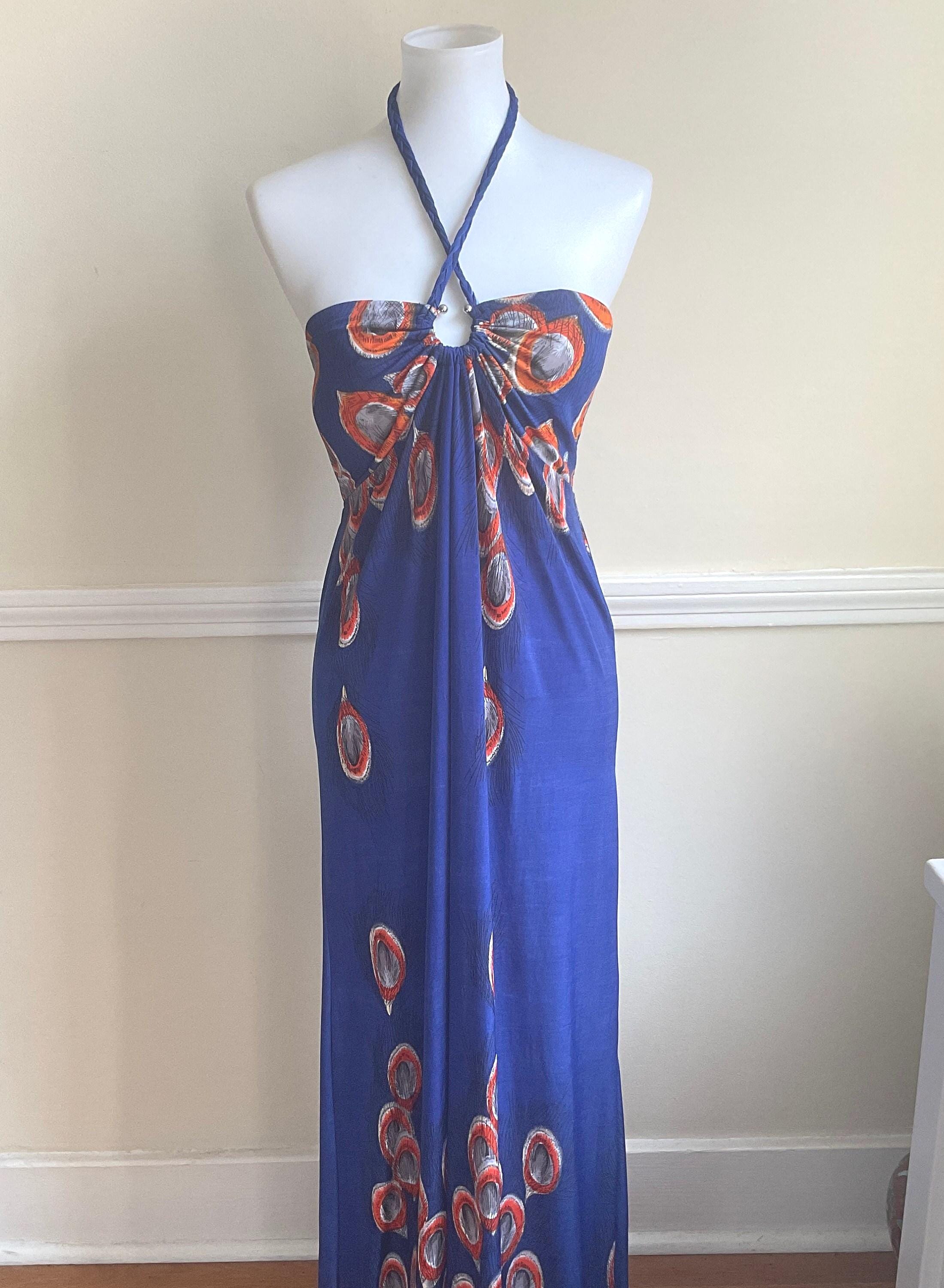 Strapless Halter Maxi Dress With Peacock Feather Print Small / Halter Neck  Cord Tassel Ties Maxi Print Dress / Peacock Feather Maxi Dress - Etsy