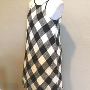 Anthro Halter Check Print Dress Black White M / Black & White Block Check Halter Dress / Anthropologie Linen Mix Halter Dress / Summer Dress image 5