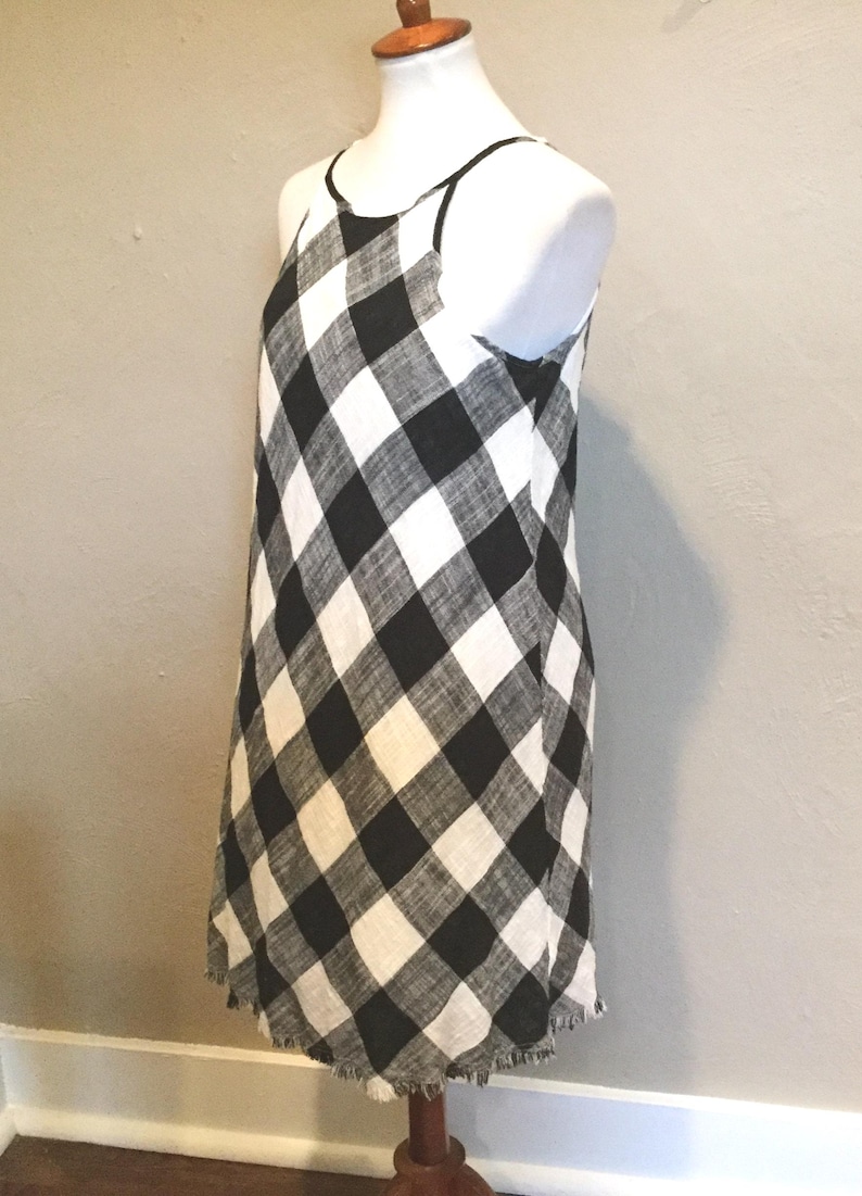 Anthro Halter Check Print Dress Black White M / Black & White Block Check Halter Dress / Anthropologie Linen Mix Halter Dress / Summer Dress image 5