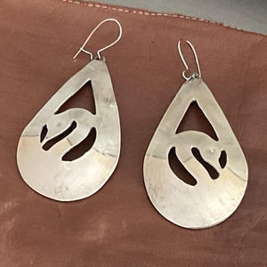 Vintage Alpaca Silver Dangle Earrings, Alpaca Silver, Vintage Silver Swan Earrings / Alpaca Silver Large 2” Drop Earrings / Vintage Earrings