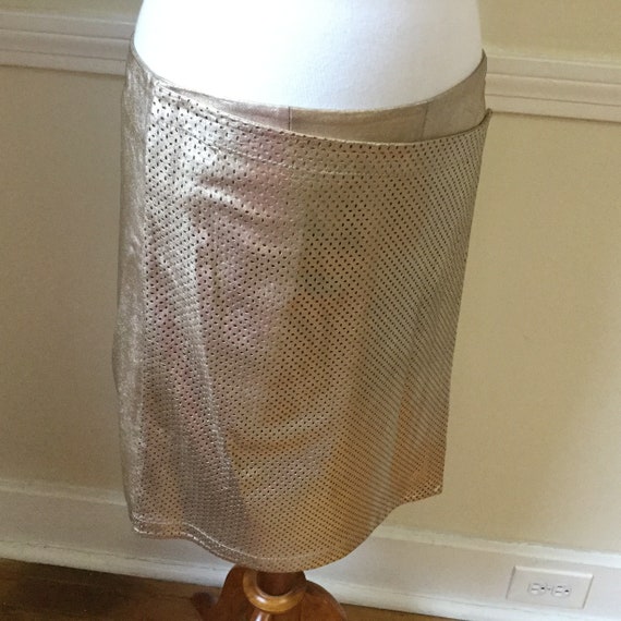 Gold Leather Wrap Skirt / Hipster Gold Genuine Le… - image 3