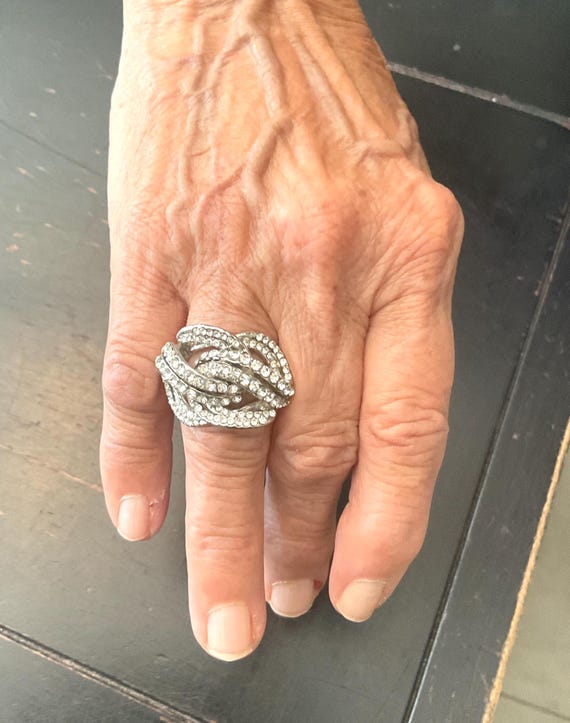 Rhinestone Encrusted Open Ring Adjustable Stretch… - image 8