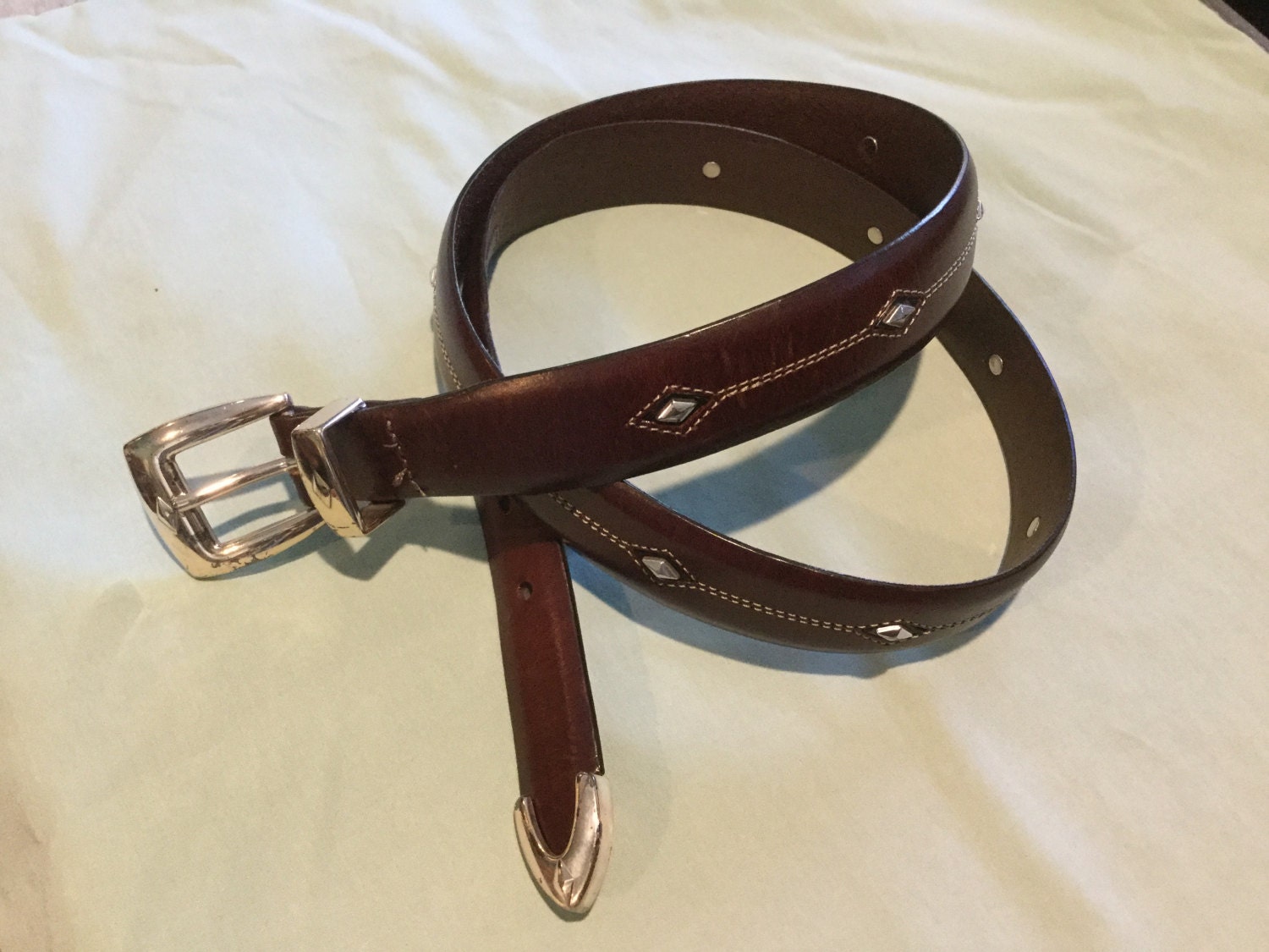 BRIGHTON Brown Leather Silver Stud Denver Belt / Silver  display picture 2