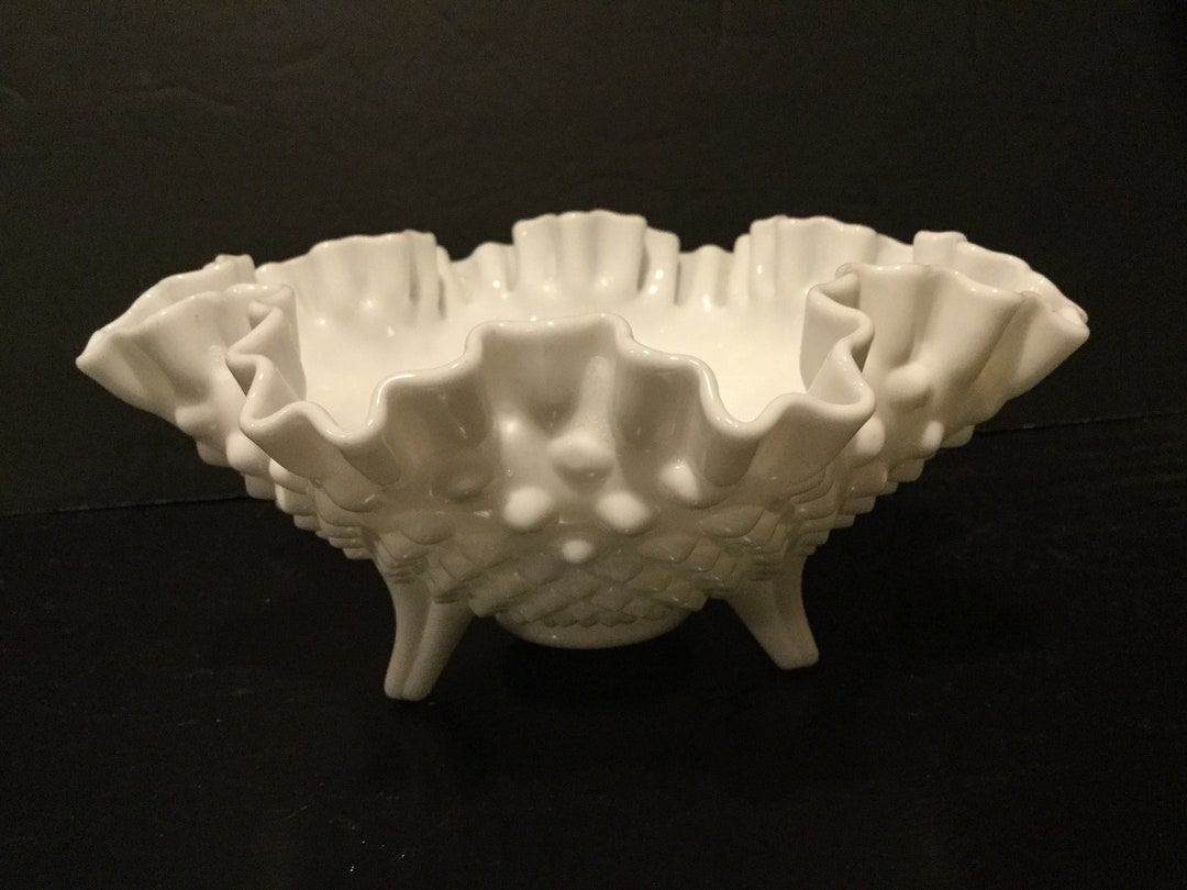 Fenton Hobnail Milk Glass 3 Footed Ruffled Bowl / Fenton Etsy