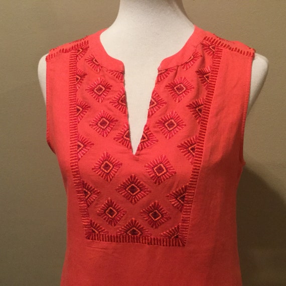 Linen Embroidered Shift Dress J Crew Small / Red C