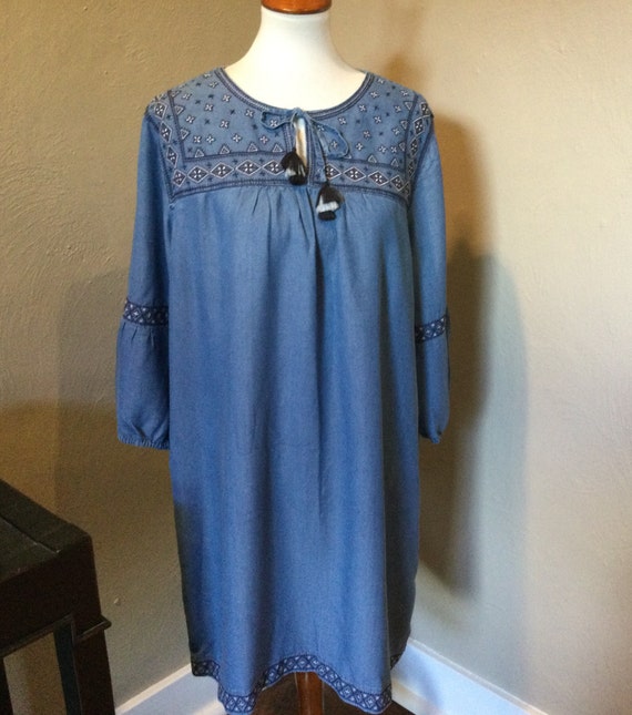 Embroidered Peasant Dress J Jill NWT / Boho Blue D