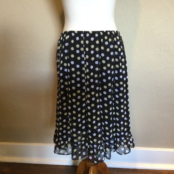 Polka Dot Chiffon Ruffled Skirt / Black White Pol… - image 1