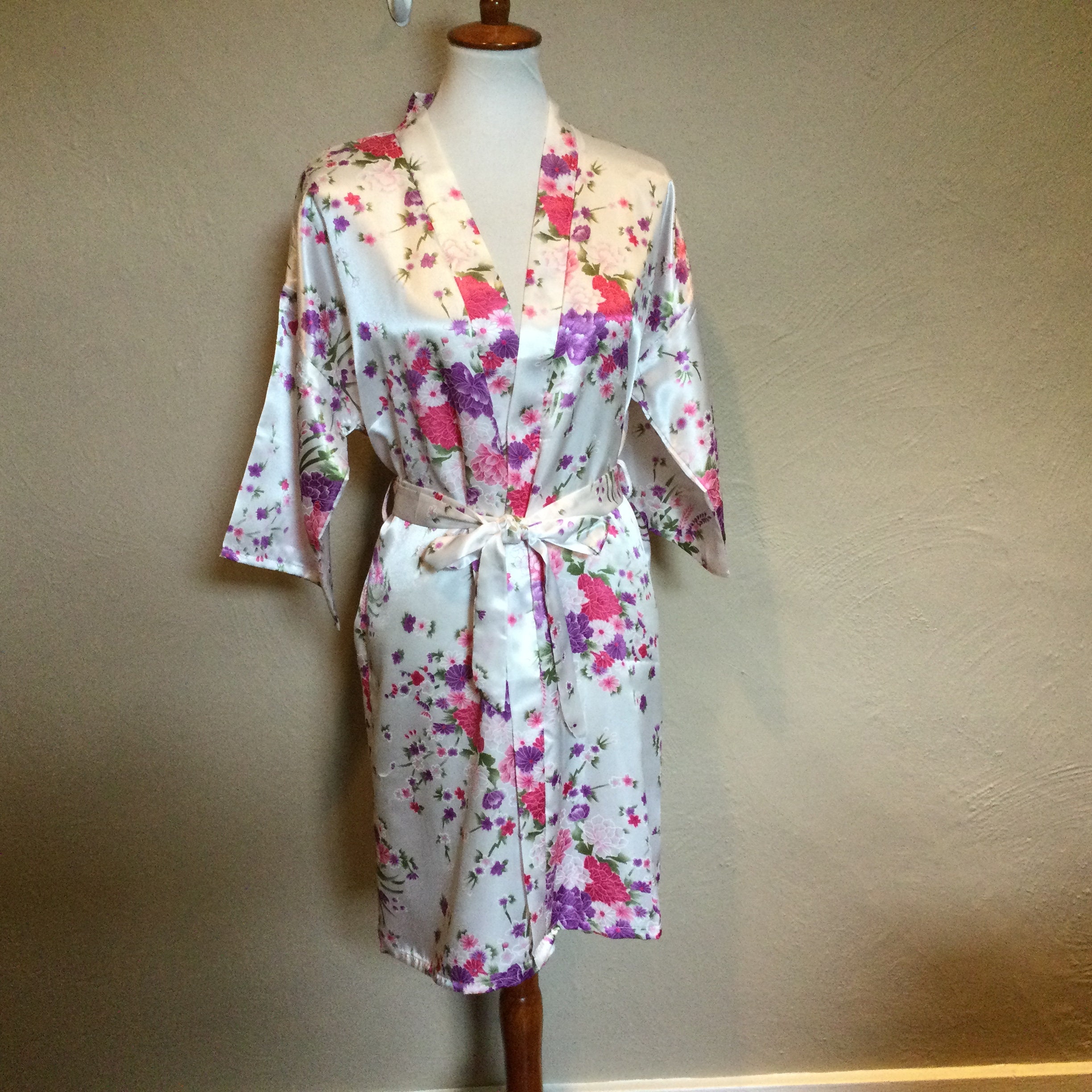 floral satin kimono robe