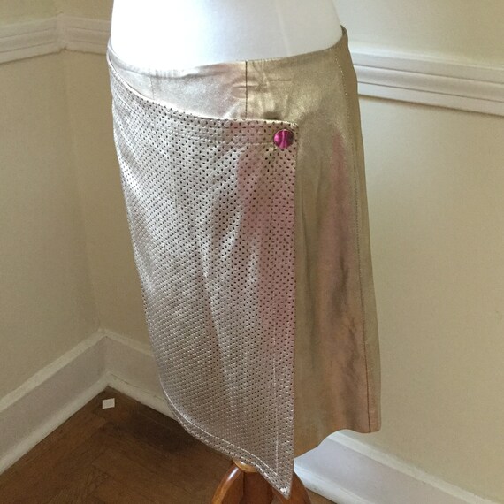 Gold Leather Wrap Skirt / Hipster Gold Genuine Le… - image 2