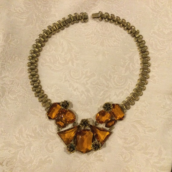 Coro UNSIGNED Topaz Glass Stones Necklace Earring… - image 5