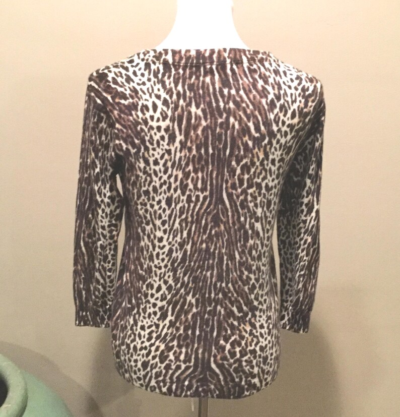 Leopard Print Merino Wool Sweater Med / Animal Print J Crew Wool Pullover / Ribbed Trim Classic J Crew Leopard Merino Wool Sweater image 5