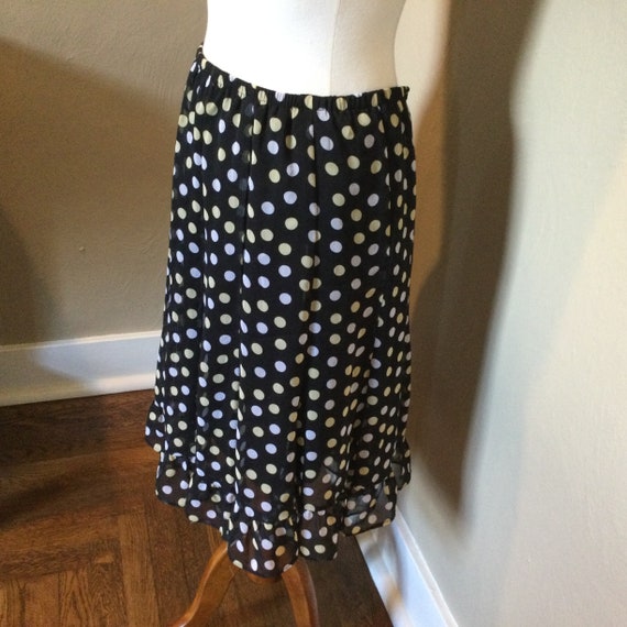 Polka Dot Chiffon Ruffled Skirt / Black White Pol… - image 2
