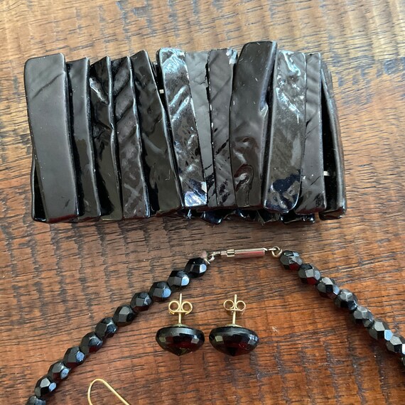 Lot Vintage Black Glass Bead Jewelry / Black Opaq… - image 7