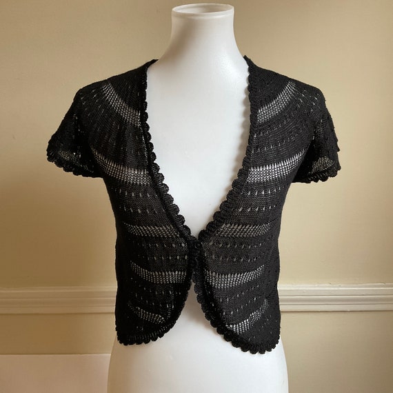 Ralph Lauren Black Crochet Knit Crop Cardigan / XS