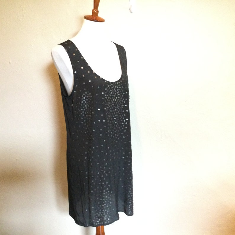Sequin Tunic by Tracy Reese / Black Sleeveless Sequin Tunic / Tag L / Tracy Reese Floating Metallic Sequin Top / Sequin Party Top image 5