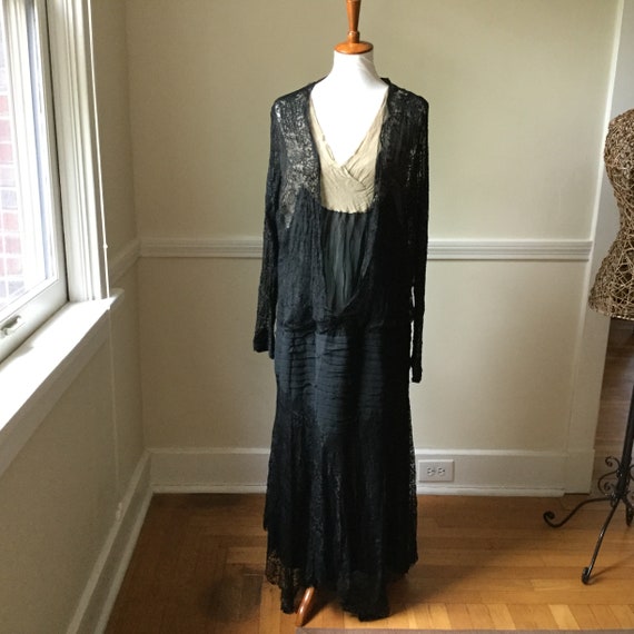 Antique Dress 1900s 1920s Black Lace & Silk George