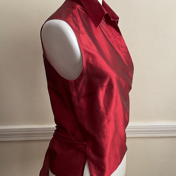 Silk Wine Red Wrap Tie Blouse Rene Lezard / EU Size 38 - US Med / Rene Lezard Luxury Silk Wrap Blouse / Silk Sash Wrap Designer Blouse