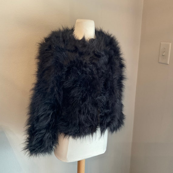 Black Faux Fur Shaggy Crop Jacket Lanshifei / Sha… - image 8