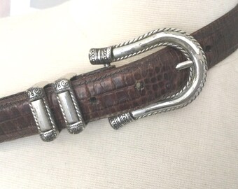 Brighton Brown Faux Lizard Leather Belt w Western Buckle / Southwest Style Silver Tone Hardware / Size M 30 / Brighton Southwest Style Belts