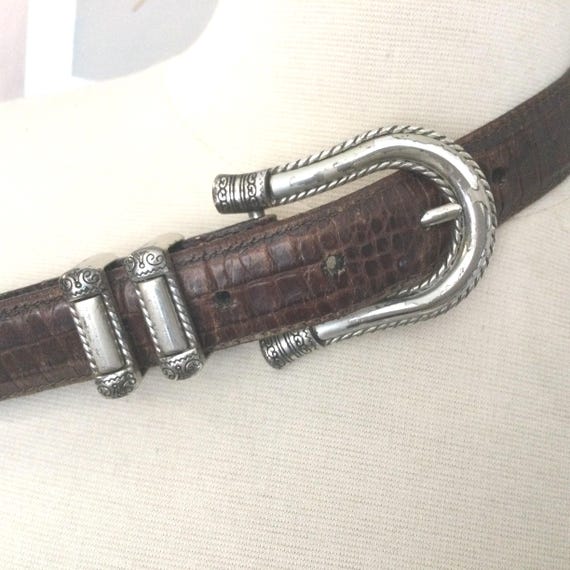 Brighton Brown Faux Lizard Leather Belt W Western Buckle  display picture 1