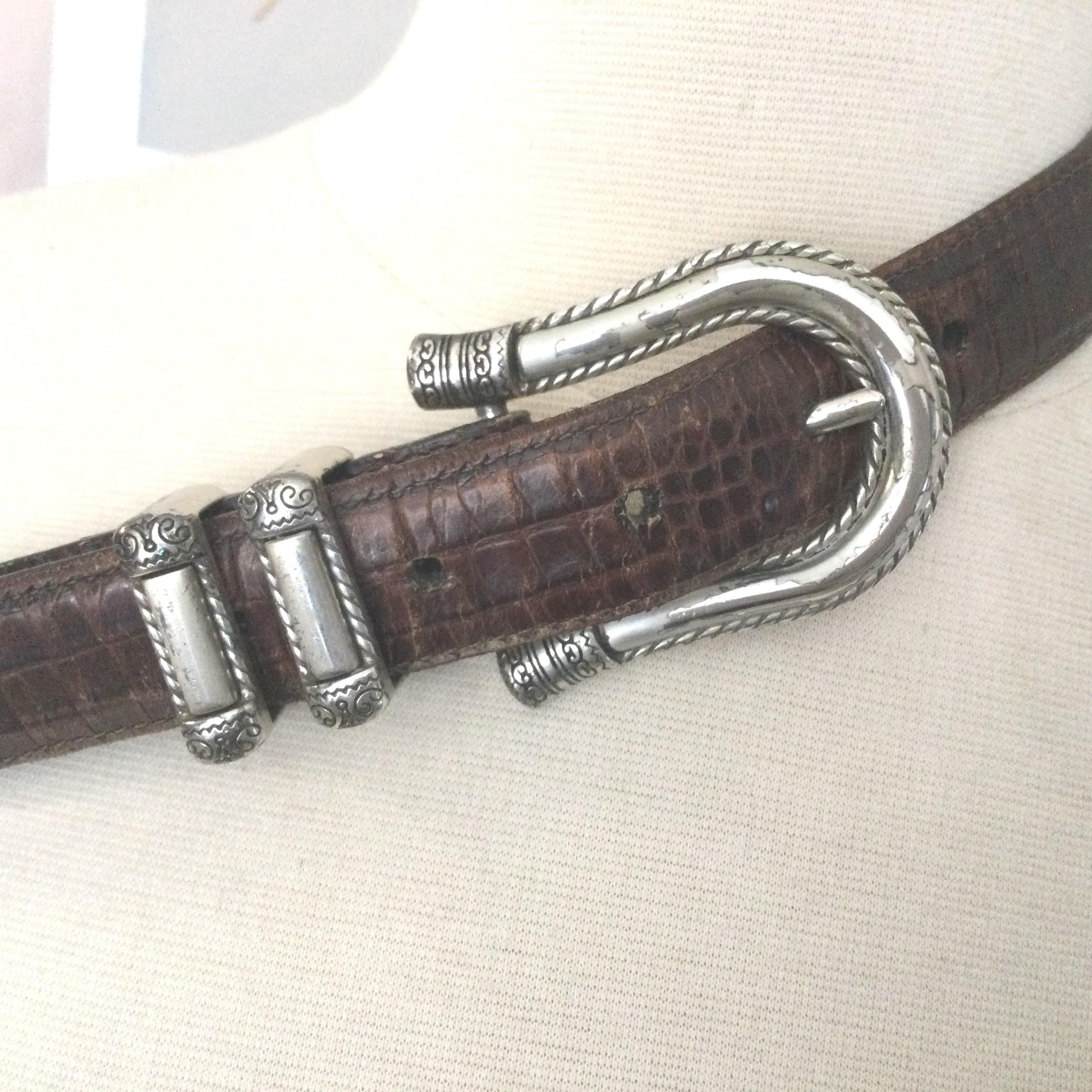 Brighton Brown Faux Lizard Leather Belt W Western Buckle  display picture 2