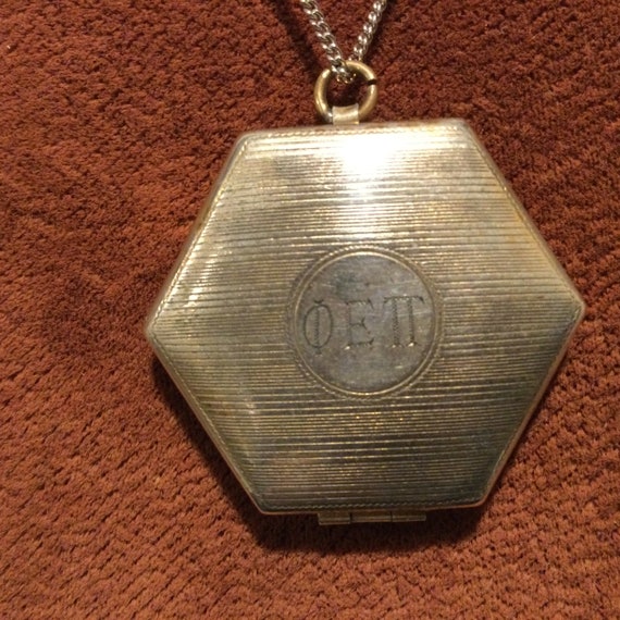 Deco Engraved Silver Locket / Vintage Phi Epsilon… - image 1