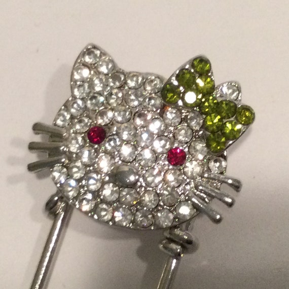 Hello Kitty Rhinestone Cat Safety Pin / Large Saf… - image 1