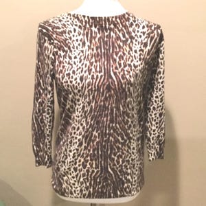 Leopard Print Merino Wool Sweater Med / Animal Print J Crew Wool Pullover / Ribbed Trim Classic J Crew Leopard Merino Wool Sweater image 1