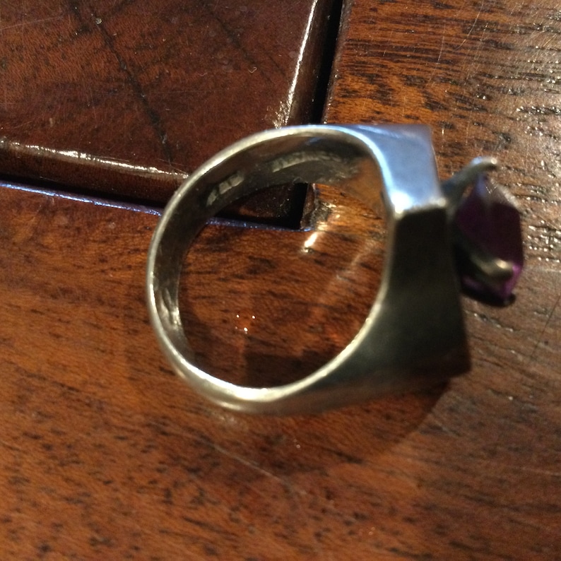 Sterling Modern Heart Ring Large Red Faceted Stone Multiple Stamp Markings Size 7.5 Taxco Mexico Sterling Heart Ring w Stone