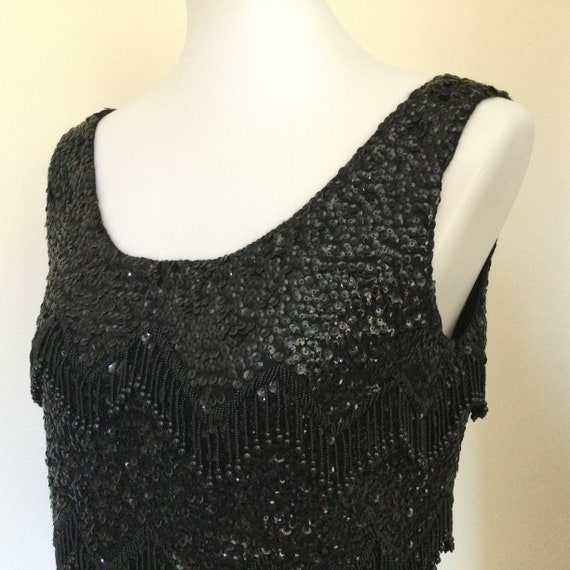 60s Vintage Black Bead Sequin Shell Top / Label S… - image 4