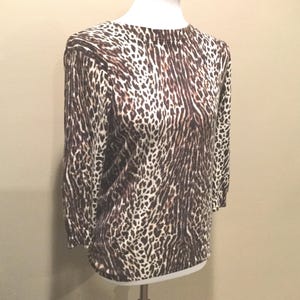 Leopard Print Merino Wool Sweater Med / Animal Print J Crew Wool Pullover / Ribbed Trim Classic J Crew Leopard Merino Wool Sweater image 2