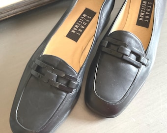 Stuart Weitzman Black Leather Loafers 6B Like New / Sqare Toe Slip On Loafer Flats / Casual Slip On Blk Leather Loafers Office Work Academia