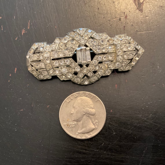Art Deco RHINESTONE Brooch / Deco Filigree Pave Rhinestone Brooch / Sparkling Rhinestone Deco Pin Art Deco Jewelry / Vintage Jewelry View 3