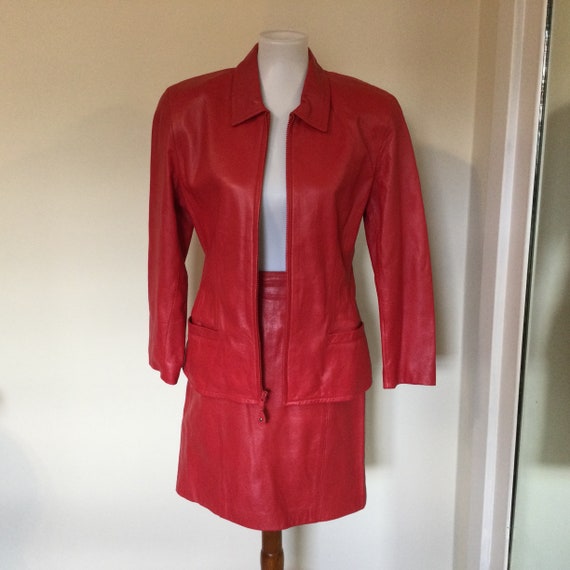 Red Leather Suit Lord & Taylor / Butter Soft Lambskin… - Gem